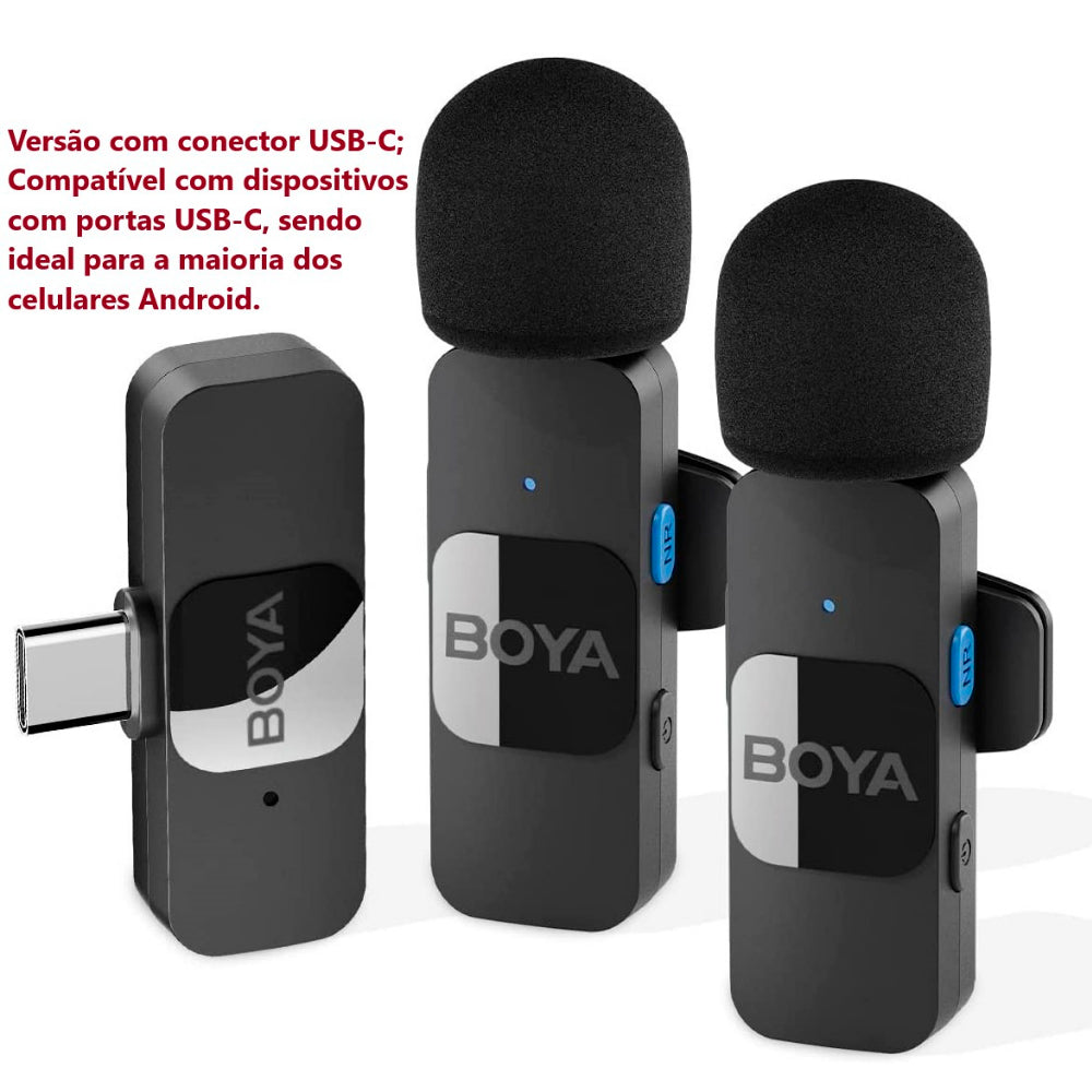 Microfone De Lapela Sem Fio BOYA By-v20 - USB-C - Com 2 microfones